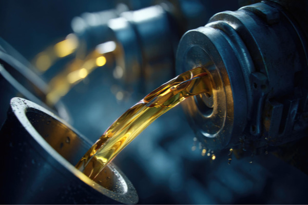High viscosity PAO synthetic lubricant flowing over automotive gear components